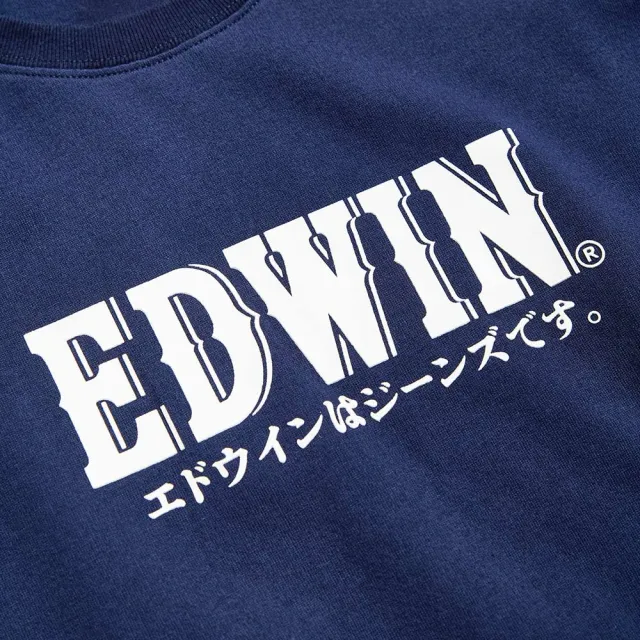 【EDWIN】女裝 小火車復古LOGO短袖T恤(丈青色)