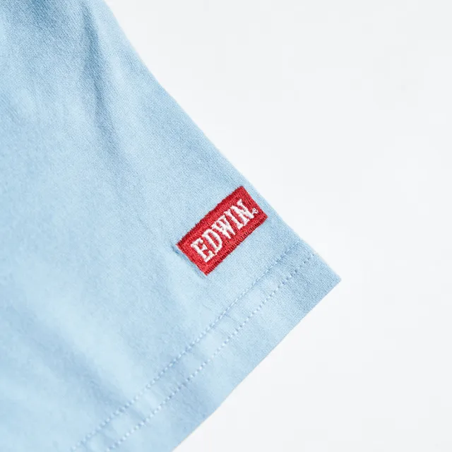 【EDWIN】女裝 小火車復古LOGO短袖T恤(淺藍色)