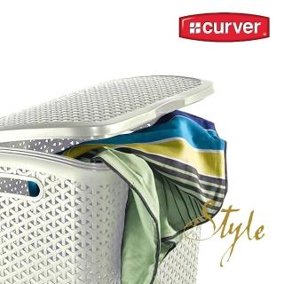 【歐洲Curver】附蓋方型洗衣籃(米白色 55L)