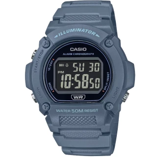 【CASIO 卡西歐】卡西歐野戰電子膠帶錶-藍(W-219HC-2B 台灣公司貨)