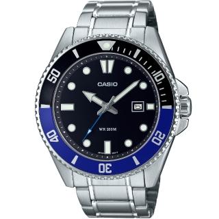 【CASIO 卡西歐】卡西歐運動鋼帶錶-藍黑水鬼(MDV-107D-1A2 臺灣公司貨全配盒裝)