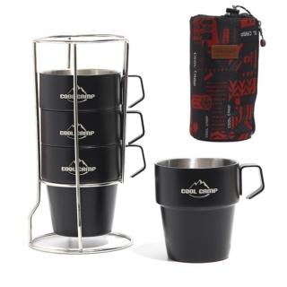 【May Shop】加厚304不銹鋼4件套杯咖啡杯隔熱防燙雙層真空杯野餐燒烤便攜水杯(300ml)