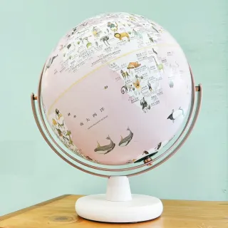 【SkyGlobe】10吋粉色童話動物版360度旋轉木座地球儀(中英文對照)