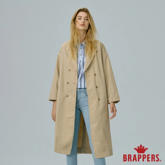 BRAPPERS 女款 雙排釦長版風衣外套(卡其)