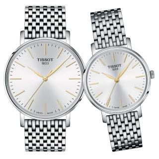 【TISSOT 天梭 官方授權】EVERYTIME 經典簡約對錶-40+34mm 情人節 禮物(T1434101101101/T1432101101101)