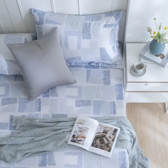 【IN-HOUSE】80支天絲棉三件式枕套床包組-線性藍影(雙人)