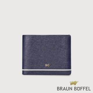 【BRAUN BUFFEL 德國小金牛】台灣總代理 維克多-D 12卡中間翻透明窗短夾-午夜藍(BF512-317-MNB)