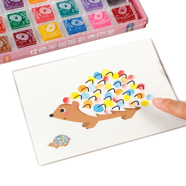 【芊芊居家】趣味手指畫 兒童指印畫 12色印台 30張畫卡(兒童創意繪畫套件 DIY 指印畫 手指畫印泥)