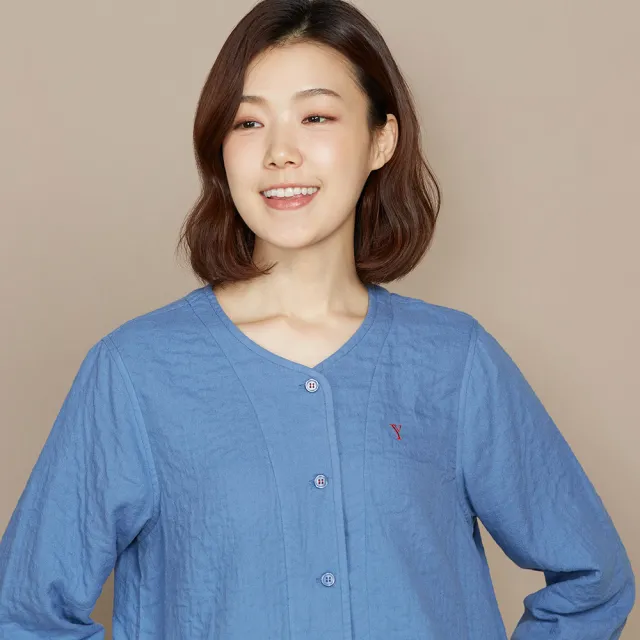 【YVONNE 以旺傢飾】雙層紗開襟長袖上衣(藍)