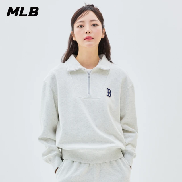MLBMLB 小Logo半拉鍊長袖大學T 波士頓紅襪隊(3AMTB1536-43MGL)