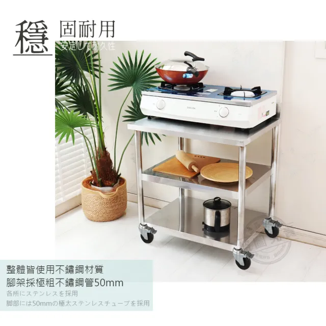 【Abis】客製商品-豪華升級版加牆款三層304不鏽鋼桌-附煞車輪/料理桌/工作桌/工作台/流理台(72X56CM)