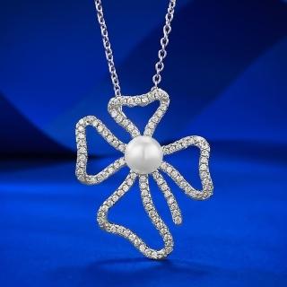 【米蘭精品】現貨+預購 珍珠項鍊925純銀吊墜(天然8mm貝珠鑲鑽女飾品聖誕節交換禮物74gh14)