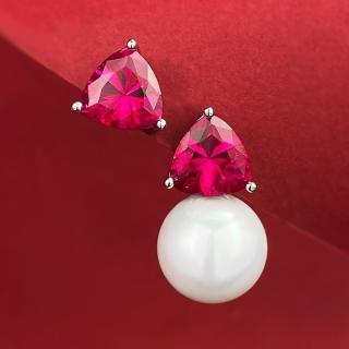 【米蘭精品】現貨+預購 珍珠耳環925純銀耳針(三角形鋯石11mm貝珠女飾品聖誕節交換禮物74gh22)