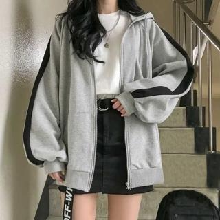 【D.studio】韓版連帽拼接學生風內內刷毛運動外套(連帽外套棒球外套長袖上衣百搭外套女裝衣服外套 J158)