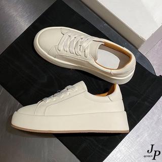 【JP Queen New York】百搭小個子穿搭牛皮女士休閒小白鞋(米白色)
