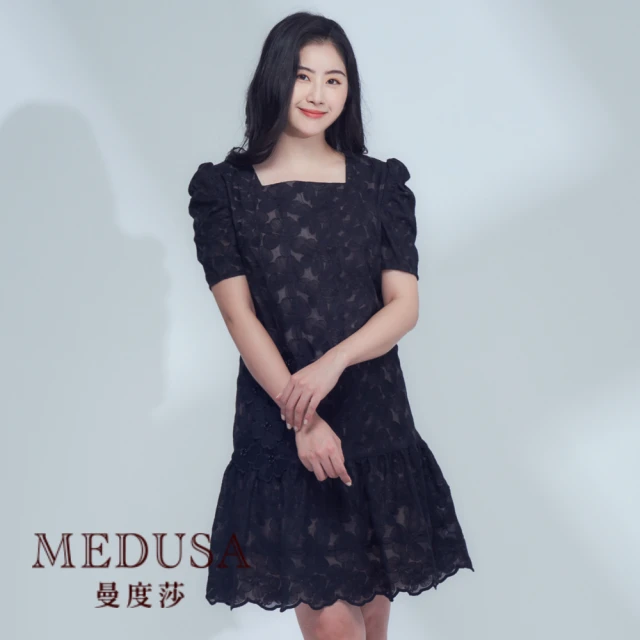 MEDUSA 曼度莎 現貨-方領小蓬袖繡花小洋裝（M-XL）｜小禮服 連身裙 小洋裝(105-24006)