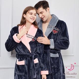【Annita】交換禮物英倫情侶款 法蘭絨珊瑚絨保暖發熱一件式睡袍(一件式睡袍/保暖發熱居家服/1212交換禮物)