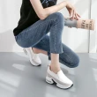 【baibeauty 白鳥麗子】韓版素面牛皮拼接氣墊造型懶人包鞋(內增高)