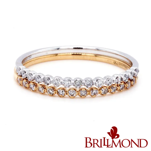 【BRILLMOND JEWELRY】18K金 10分 天然鑽石 極細 鑽石線戒 雙色選(18K金台 天然鑽石總重10分)