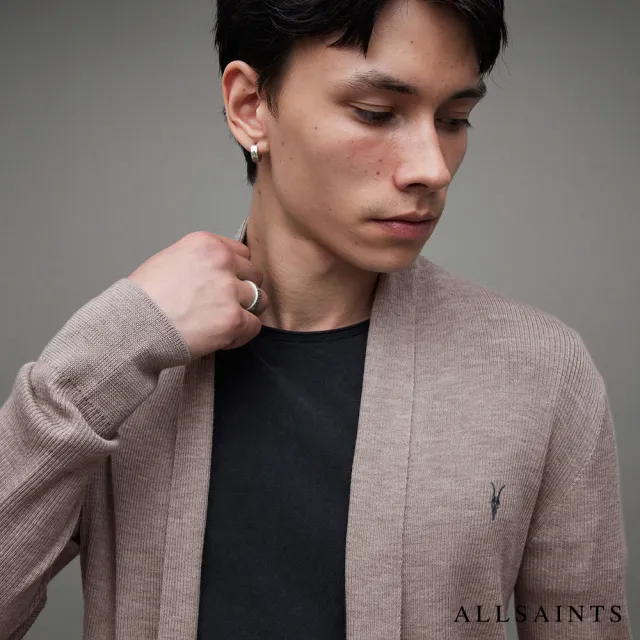 【ALLSAINTS】MODE 美麗諾羊毛柔軟開襟公羊頭骨針織外套(修身版型)