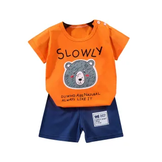 【Baby 童衣】任選 男女童居家套裝 短袖外出套裝 短T-Shirt+短褲 89000(橘色小熊)