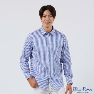 【Blue River 藍河】男裝 藍色長袖襯衫-年輕魅力格紋(日本設計 舒適穿搭)