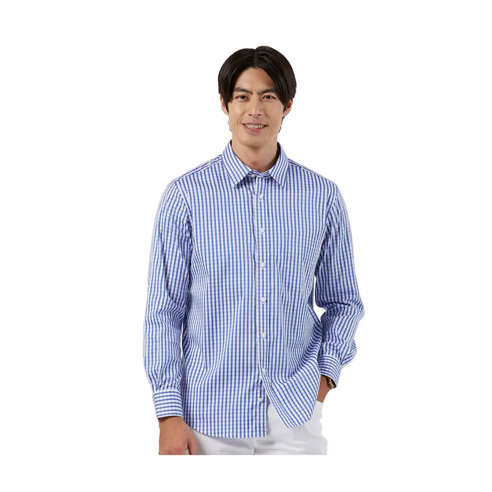 【Blue River 藍河】男裝 藍色長袖襯衫-年輕魅力格紋(日本設計 舒適穿搭)