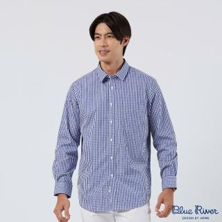 【Blue River 藍河】男裝 藍色長袖襯衫-年輕活力格紋(日本設計 純棉舒適)