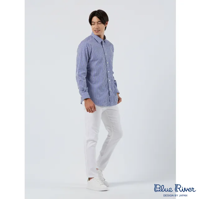 【Blue River 藍河】男裝 藍色長袖襯衫-年輕活力格紋(日本設計 純棉舒適)
