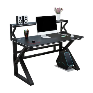 【DE生活】多功能雙層電腦桌-玻璃款80公分 電競桌 書桌 辦公桌 工作桌(贈層架+主機托)