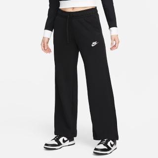 【NIKE 耐吉】長褲 女款 運動褲 中腰 寬褲 薄絨 AS W NSW CLUB FLC MR PANT WIDE 黑 FB2728-010