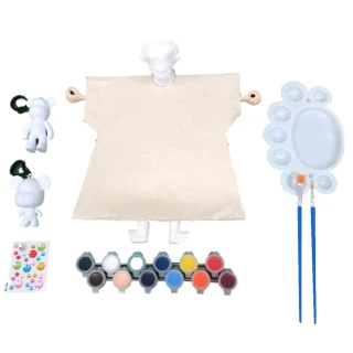 【A-ONE 匯旺】地方官DIY彩繪布袋戲偶白衣組土黏香偶頭 含2流體熊12色彩繪組水鑽貼紙 童玩具手偶