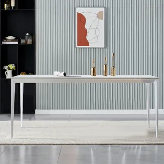 【AT HOME】4.6尺白色岩板鐵藝餐桌/工作桌/洽談桌 現代簡約(克拉克)