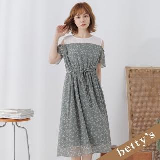 【betty’s 貝蒂思】小碎花露肩長洋裝(墨綠色)