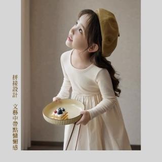 【小衣衫童裝】春秋款中大女童針織連衣裙拼接洋裝(1121001)