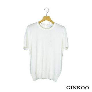 【GINKOO 俊克】小圓領珍珠針織短袖