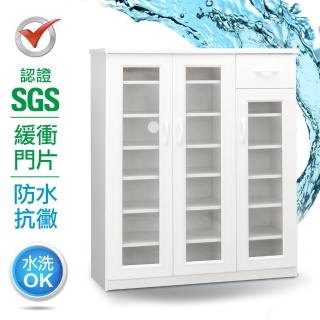 【IHouse】SGS 防潮抗蟲蛀緩衝塑鋼三門一抽鞋櫃 寬97深33.5高117cm