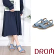 【DROM】平底涼鞋 T字涼鞋/極簡編織復古歐美時尚T字平底涼鞋(藍)