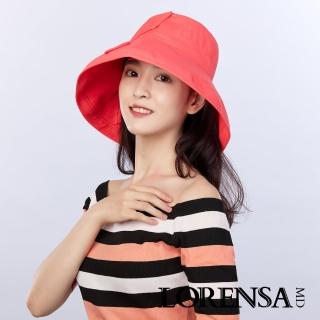【Lorensa 蘿芮】抗UV蝴蝶結純棉透氣純色可折防風大帽簷防曬遮陽帽(珊瑚紅)