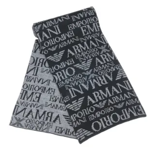 【EMPORIO ARMANI】雙面灰黑品牌織紋圍巾(黑灰色)