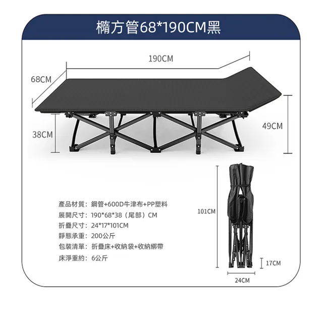 【小不記】免組裝加厚牛津布防翻折疊床(耐磨透氣款/附收納袋/午休床/躺椅/行軍床)