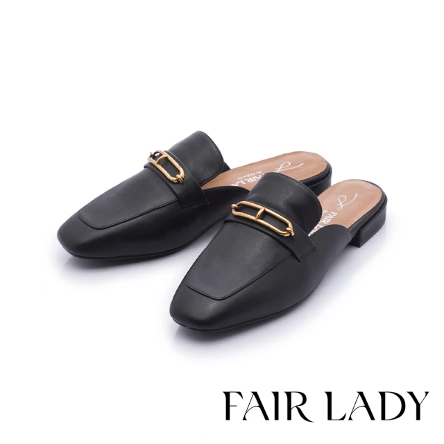FAIR LADYFAIR LADY 小時光 質感飾釦低跟穆勒鞋(黑、3B2823)