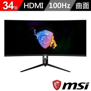 【MSI 微星】MAG342CQPV 34型 VA UWQHD 100Hz 電競曲面螢幕(21:9/1ms/Adaptive Sync/1500R)