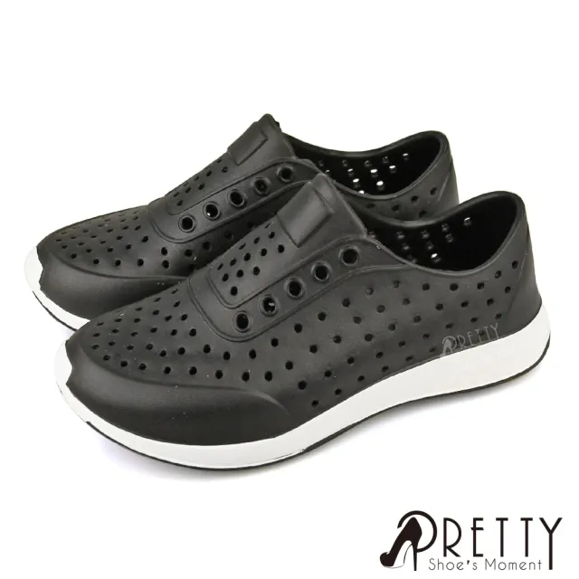 【Pretty】台灣製 男女款 防水 洞洞鞋 雨鞋 水鞋 懶人鞋 休閒鞋 便鞋(白色、灰色、黑色)