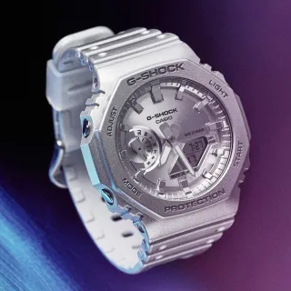 【CASIO 卡西歐】G-SHOCK 科幻未來 金屬銀色 八角農家橡樹雙顯手錶  畢業 禮物(GA-2100FF-8A/速)