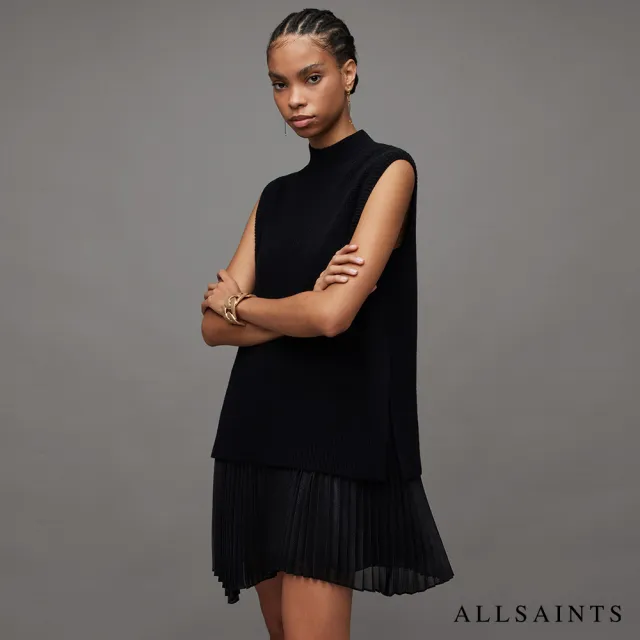 【ALLSAINTS】EVE 兩件式奢華襯裙羊毛針織短洋裝 WD035Z(修身版型)