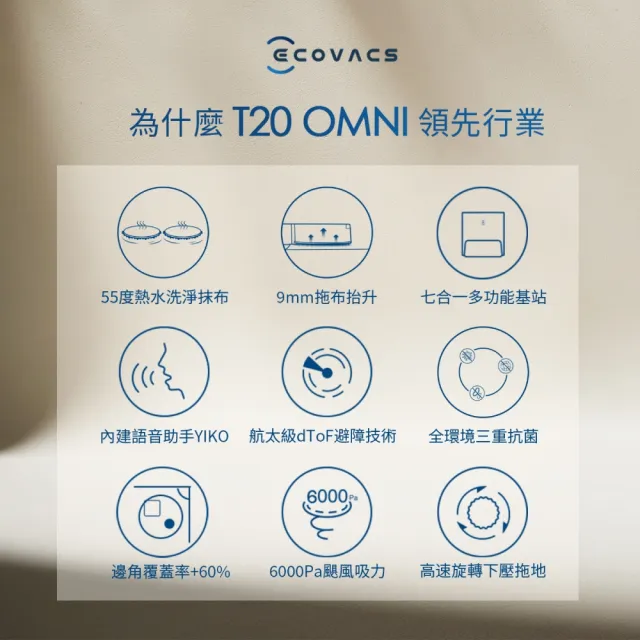 ECOVACS 科沃斯】新品DEEBOT T20 OMNI 熱洗熱烘掃拖機器人(自動集塵回