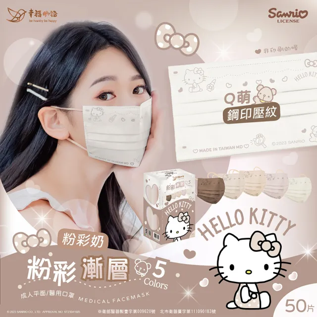 【Injoyyi 幸福物語】Hello Kitty粉彩五色醫療口罩 50片/盒(一盒5色 成人平面多款任選)