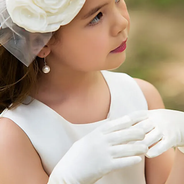 【橘魔法】純白緞面禮服手套 (禮服搭配 配件 婚宴 喜酒 婚禮 禮儀 拍照 攝影 女童 兒童 童裝)