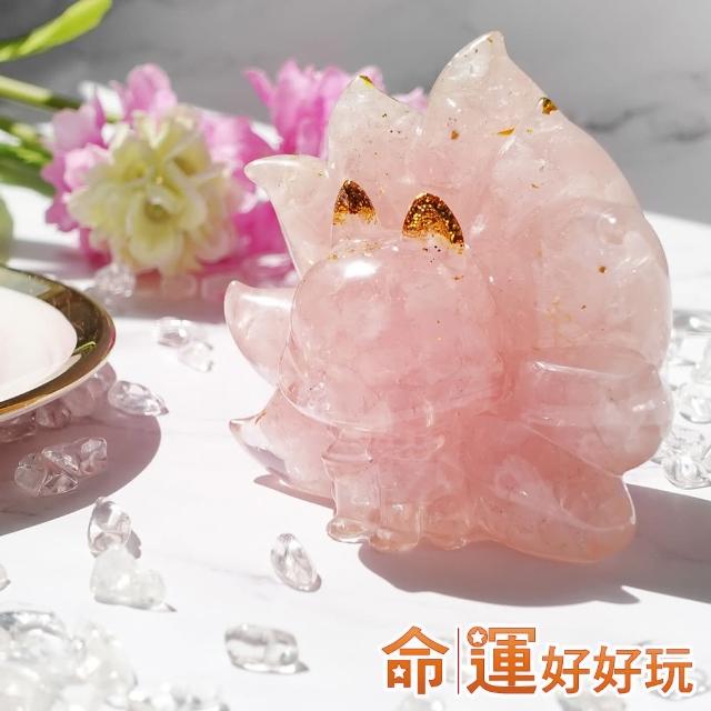 【命運好好玩】九尾靈狐粉晶鎮(附魅力金緣大理石盤+水晶石+十二生肖貴人銅幣+圓滿珍珠)